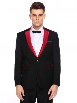 

Black One Button Long Sleeve Slim Fit Blazer, Multicolor