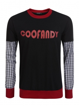 

Black Men's O-Neck Long Sleeve Letter Plaid Patchwork Casual T-Shirt Tops, Multicolor