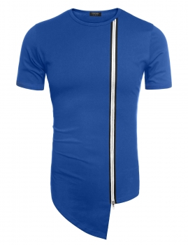 

Men Fashion Round Neck Short Sleeve Zipper Asymmetrical T-Shirt, Multicolor