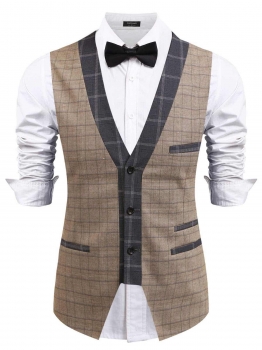 

Coffee Men's Single-Breasted Button Down Plaid Slim Business Vest Waistcoat, Multicolor