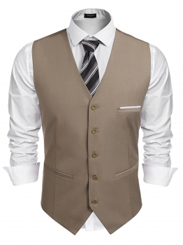 

V-Neck Sleeveless Patchwork Slim Fit 5-Button Business Suit Vest, Multicolor