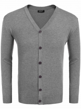 

Dark gray Men V-Neck Long Sleeve Solid Button Down Slim Thin Knit Cardigan Sweater, Multicolor