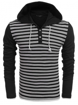 

Black Men Casual Striped Hooded Long Sleeve T-Shirt, Multicolor