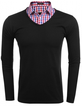 

Men Slim Fit Turn Down Collar Plaid Patchwork Long Sleeve T-Shirt Top, Multicolor