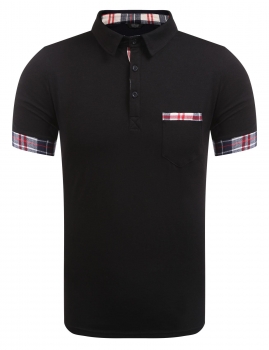 

Black Men Short Sleeve Plaid Contrast Color Patchwork Polo Shirt, Multicolor