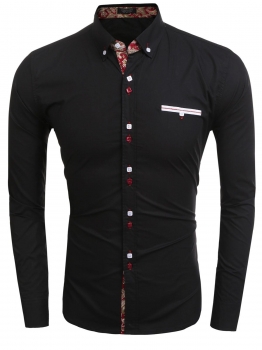 

Black Men's Turn Down Collar Slim Long Sleeve Button Down Shirts, Multicolor