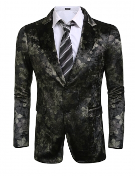 

Gray Lapel Floral Print Slim Fit 2-Button Blazer, Multicolor