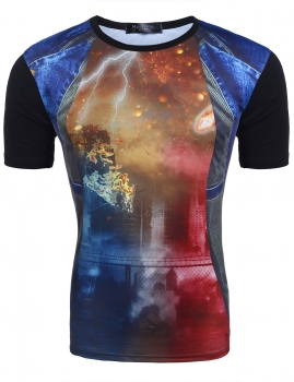 

Blue&Black Men's O-Neck Short Sleeve Printed Slim Fit Casual T-Shirt, Multicolor