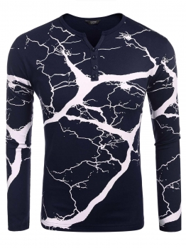 

Men Fashion Casual Notch Neck Button Long Sleeve Print T-Shirt Tops, Multicolor