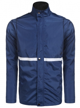 

Blue Men Outdoor Zip Up Patchwork Hooded Waterproof Rain Jacket w" Pocket, Multicolor