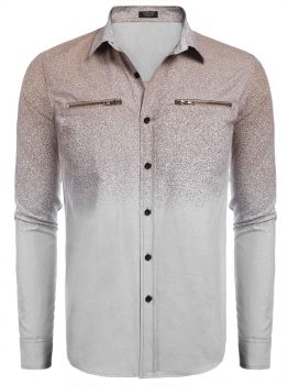 

Grey Men Long Sleeve Turn Down Collar Button Shirts Print Patchwork Leisure, Multicolor