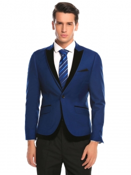 

Blue Men's Peak Lapel Patchwork Slim Fit Single Button Blazer, Multicolor
