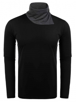 

Black Slim Fit Contrast Color Turtleneck Long Sleeve T-Shirts, Multicolor