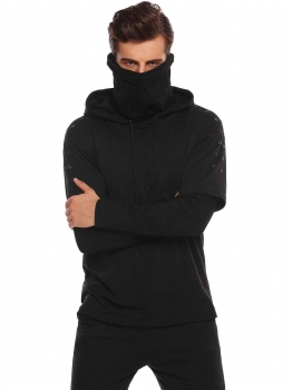 

Black Turtleneck Long Sleeve Solid Pullover Hoodie, Multicolor