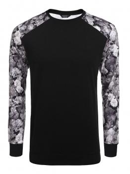 

Black Men O-Neck Long Sleeve Floral Patchwork Casual Pullover Sweatshirt, Multicolor