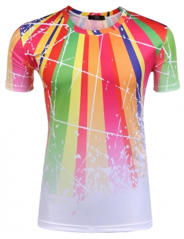 

Colorful Short Sleeve O-Neck Print Beach Hipster Graphics T-Shirts, Multicolor