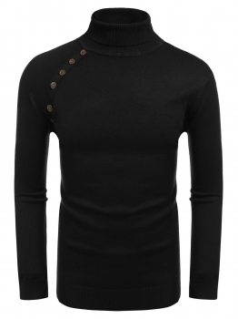 

Black Basic Ribbed Knitted Turtleneck Long Sleeve Pullover Thermal Casual Sweaters, Multicolor