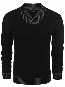 

Black Shawl Collar Long Sleeve Knitted Slim Fit Sweater, Multicolor