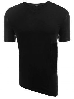 

Black O-Neck Short Sleeve Zip Pocket Patchwork Irregular T-Shirt, Multicolor