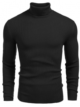 

Black Men's Ribbed Knit Turtleneck Long Sleeve Slim Sweater, Multicolor