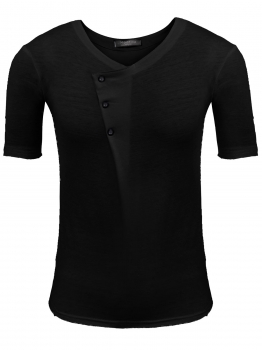 

Black Men's Half Sleeve Solid Oblique Placket Slim T-Shirt, Multicolor