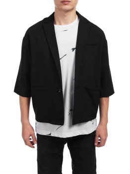 

Black Solid Half Sleeve Lapel Button Loose Flap Pocket Blazer, Multicolor