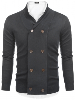 

Gray Men Shawl Lapel Long Sleeve Slim Double-breasted Knit Cardigan Sweater, Multicolor
