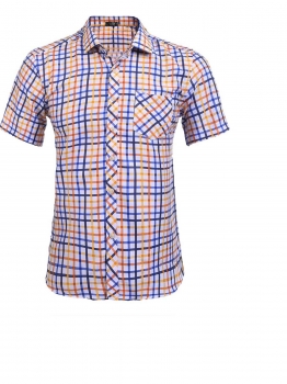 

Men's Short Sleeve Plaid Round Hemline Button Down Shirt, Multicolor