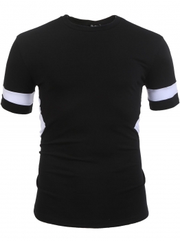 

Black Men Casual Short Sleeve O Neck Patchwork T-Shirt, Multicolor