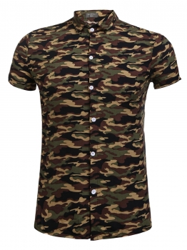 

Army green Men's Casual Short Sleeve Button Down Printed Shirt, Multicolor