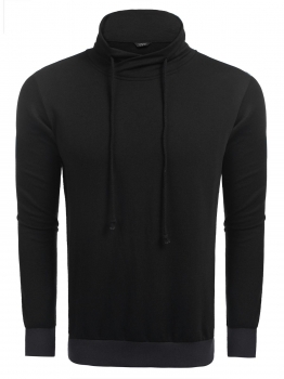 

Black Drawstring Turtleneck Long Sleeve Slim Pullover Sweatshirt, Multicolor