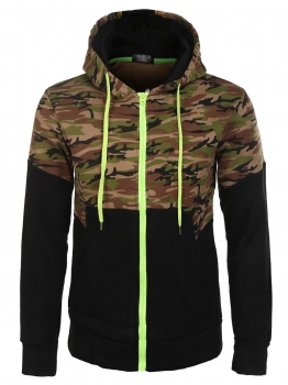 

Army green Men's Patchwork Hooded Lightweight Camouflages Outfitter Hoodie, Multicolor