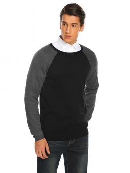 

Black Men's O-Neck Long Sleeve Patchwork Slim Fit Casual Pullover Sweater, Multicolor