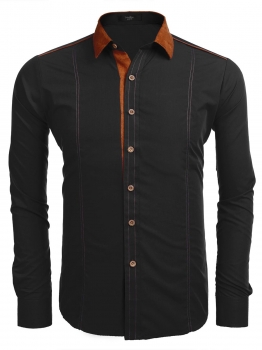

Black Mens Casual Long Sleeve Micro Suede Slim Fit Button Down Shirt, Multicolor