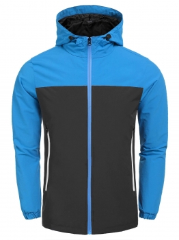 

Blue Men Hooded Long Sleeve Contrast Color Zip-up Waterproof Raincoat Rain Jacket, Multicolor