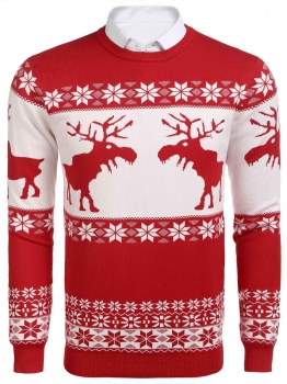 

Red Men's O-Neck Long Sleeve Christmas Thin Knit Casual Pullover Sweater, Multicolor