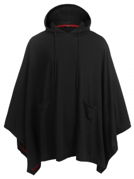 

Black Men Casual Irregular Loose Bat Sleeves Hooded Poncho Cape Coat With Pocket, Multicolor