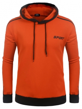 

Orange Men Light Weight Long Sleeve Hooded Letter Print Pullover Casual Fleece Hoodies, Multicolor