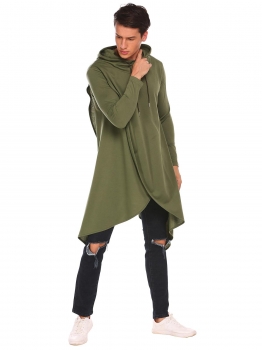 

Army green Men Fashion Long Sleeve Hooded Sweatshirts Asymmetrical Pullover Hoodie, Multicolor