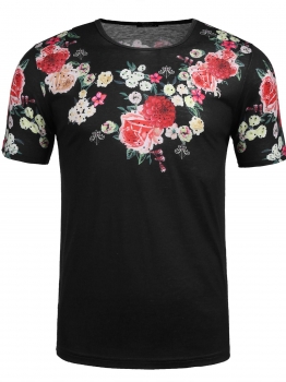 

Black Men O-Neck Short Sleeve Floral Print T-Shirts, Multicolor