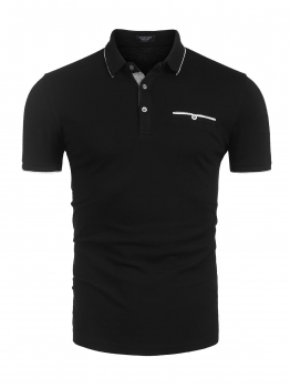 

Black Men Casual Slim Fit Turn Down Collar Short Sleeve Polo T-Shirt, Multicolor
