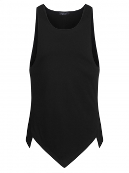 

Black Men Casual U-Neck Sleeveless Solid Fitness Extercise Asymmetrical Tank Top, Multicolor