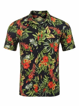 

Black Men Vintage Style Short Sleeve Flroal Printing Button Down Casual Shirt, Multicolor
