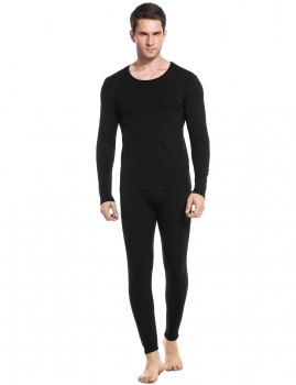 

Black Men Thermal Underwear Set Long Sleeve Top and Bottom Sleepwear, Multicolor