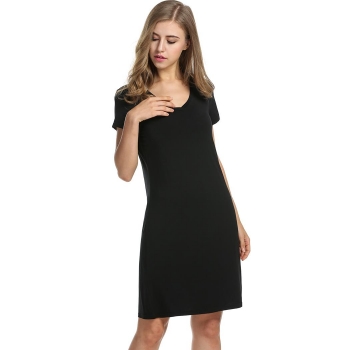 

Avidlove Black Women V-Neck Nightgown Short Sleeve Shift Loose Solid Nightwear Sleepwear Shapewear & Pajamas, Multicolor