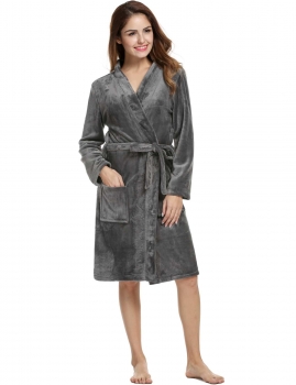 

Gray Women Long Sleeve Sleep Robe Fleece Soft Front Open Nightgown Belt Sleepwear Nightwear Shapewear & Pajamas, Multicolor