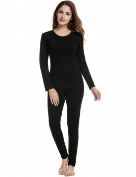 

Black Women Long Sleeve Warmed Thermal Underwear Sets Thick Solid Slim Sleepwear with Pants Shorts Shapewear & Pajamas, Multicolor