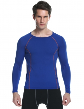 

Blue Men Quick Dry Long Sleeve Solid Stretchy Wicking Breathable Compression T-Shirt Sportswear Shirts, Multicolor