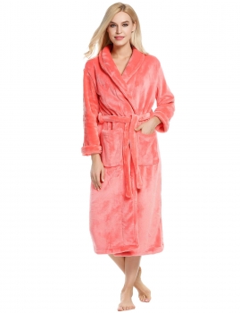 

Ekouaer Watermelon red Women Shawl Collar Long Sleeve Soft Plush Bathrobe Sleepwear Robe Shapewear & Pajamas, Multicolor