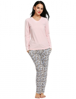 

Purple Women Casual Long Sleeve Solid T-Shirt and Printed Pants Set Shapewear & Pajamas, Multicolor